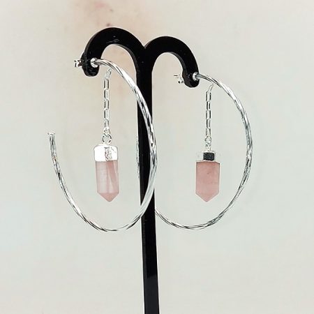 Обици с Розов Кварц и Дълбоко Посребряване 925/1000
